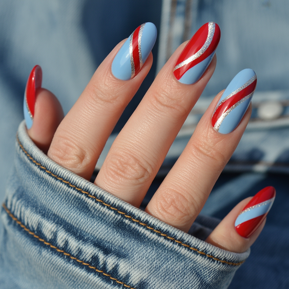 stylish almond nails 2026 blue red