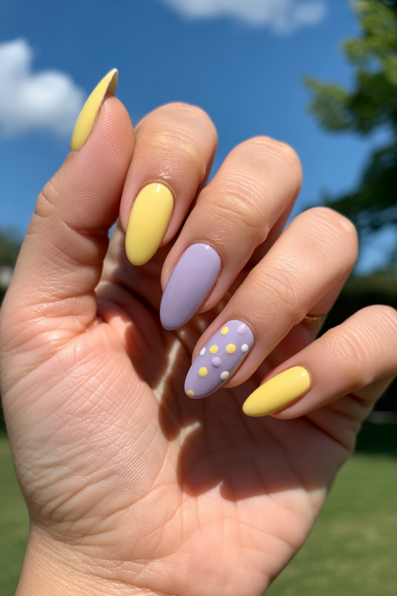 stylish almond nails 2026 yellow lavender