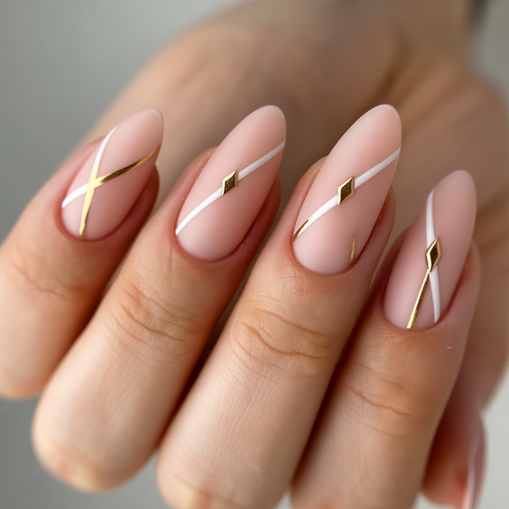 stylish almond nails 2026 pink gold