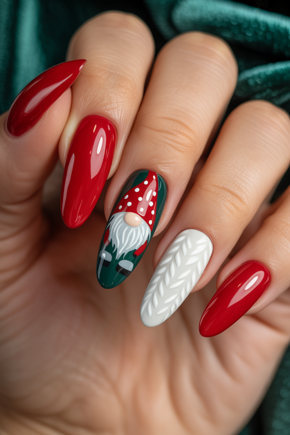 stylish almond nails 2026 red christmas