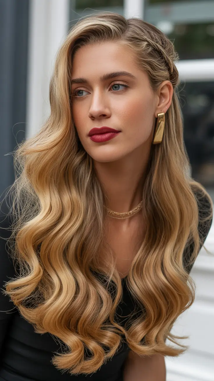 Stylish half up half down hairstyles 2026 Soft Waves With Side Twist Elegance