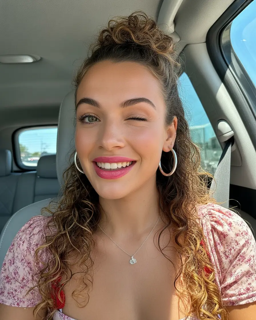 Stylish half up half down hairstyles 2026 Playful Curly Top Lift With Sunshine Texture