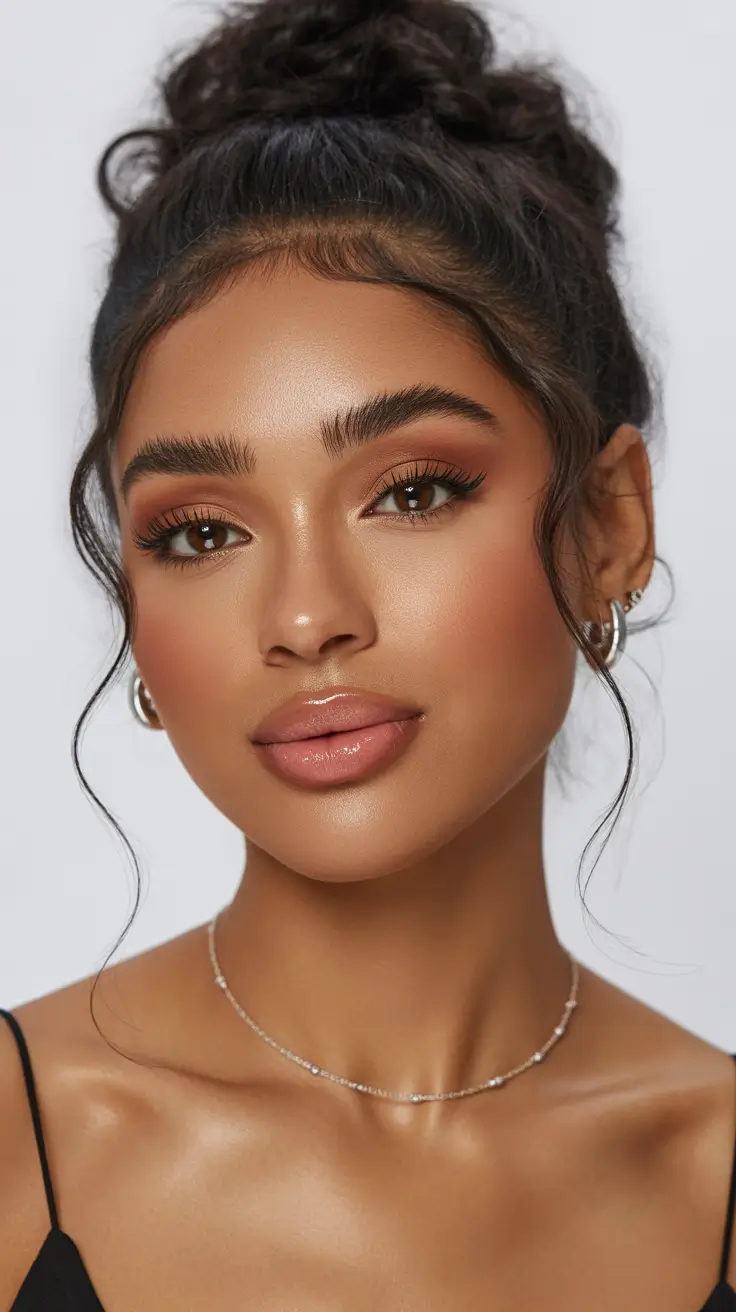 Stylish half up half down hairstyles 2026 Defined Curly Top Knot With Sleek Face Framing Strands