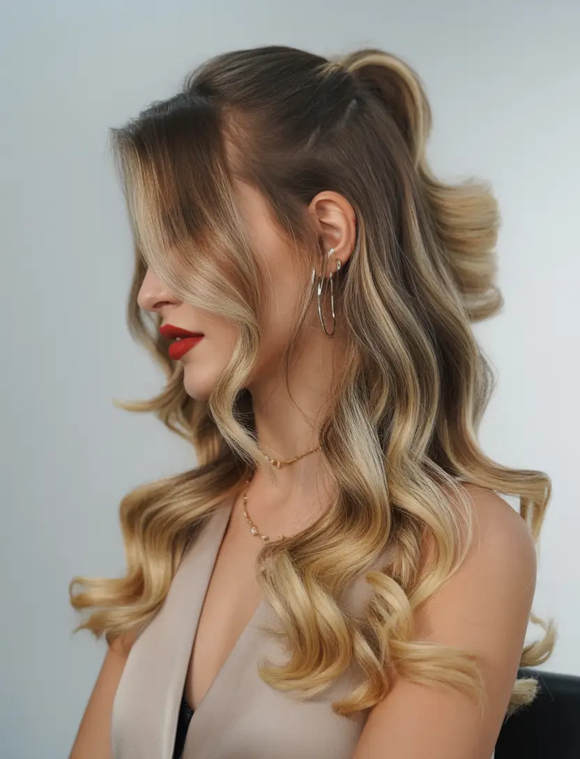 Stylish half up half down hairstyles 2026 Lifted Top Knot Hybrid With Flowing Waves