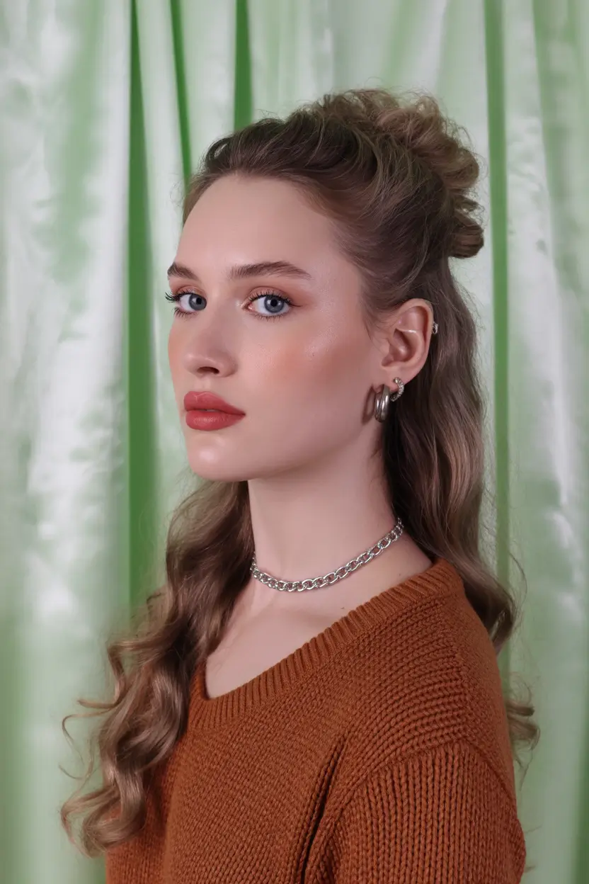 Stylish half up half down hairstyles 2026 Soft Half Bun With Natural Cascading Texture