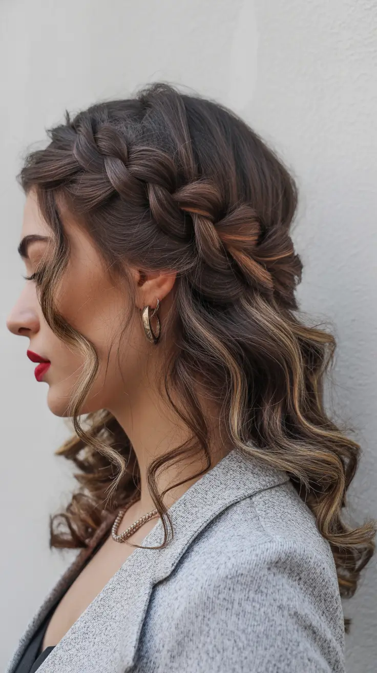 Stylish yet easy hairstyles 2026 Wrapped Crown Braid With Cascading Curls