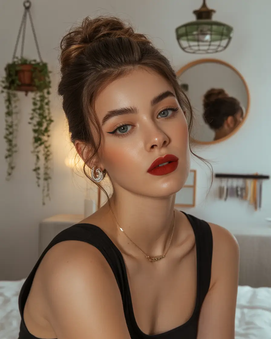 Stylish yet easy hairstyles 2026 Soft Romantic Bun With Gentle Front Waves