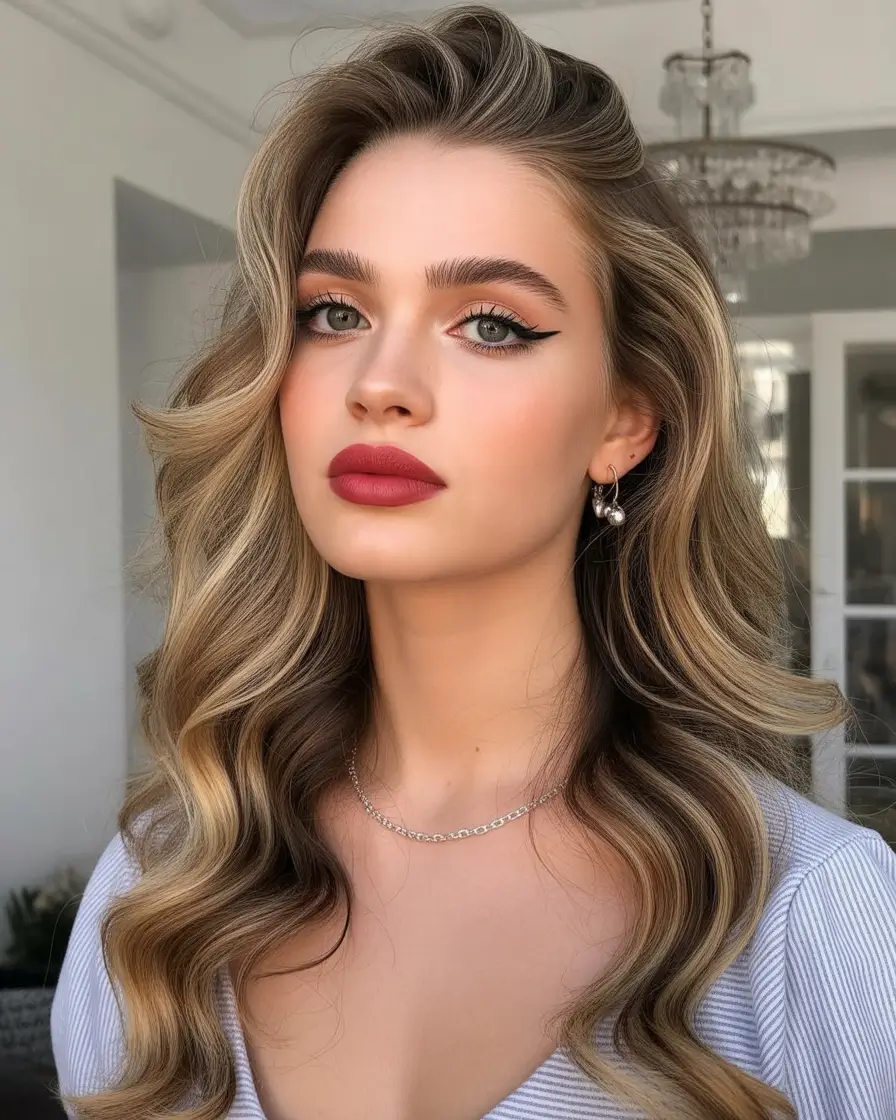 Stylish yet easy hairstyles 2026 Soft Hollywood Waves With Dimensional Blonde