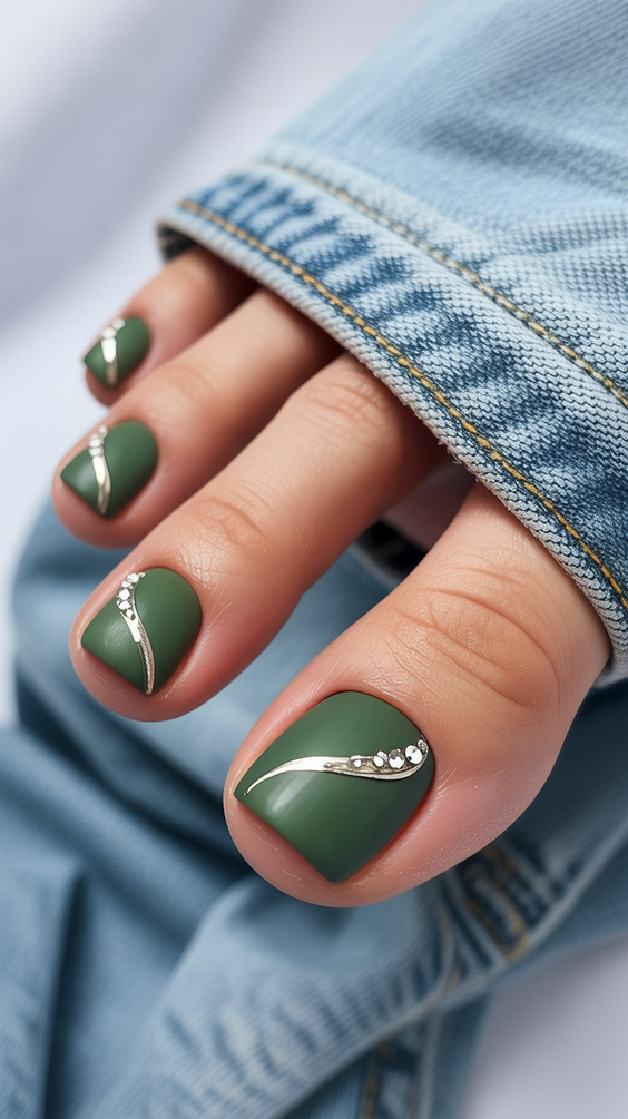 toe nails colors fall dark green gel