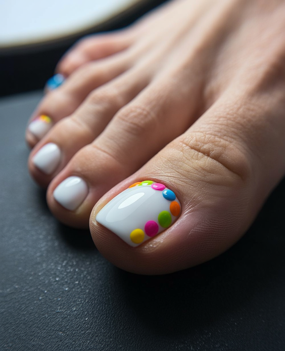 toe nails colors white summer playful dots