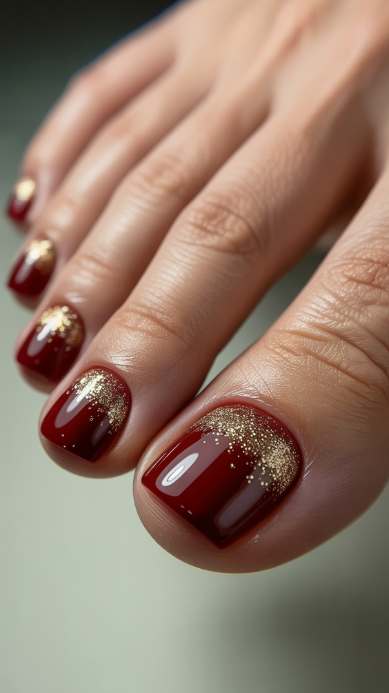 toe nails colors red fall glitter design