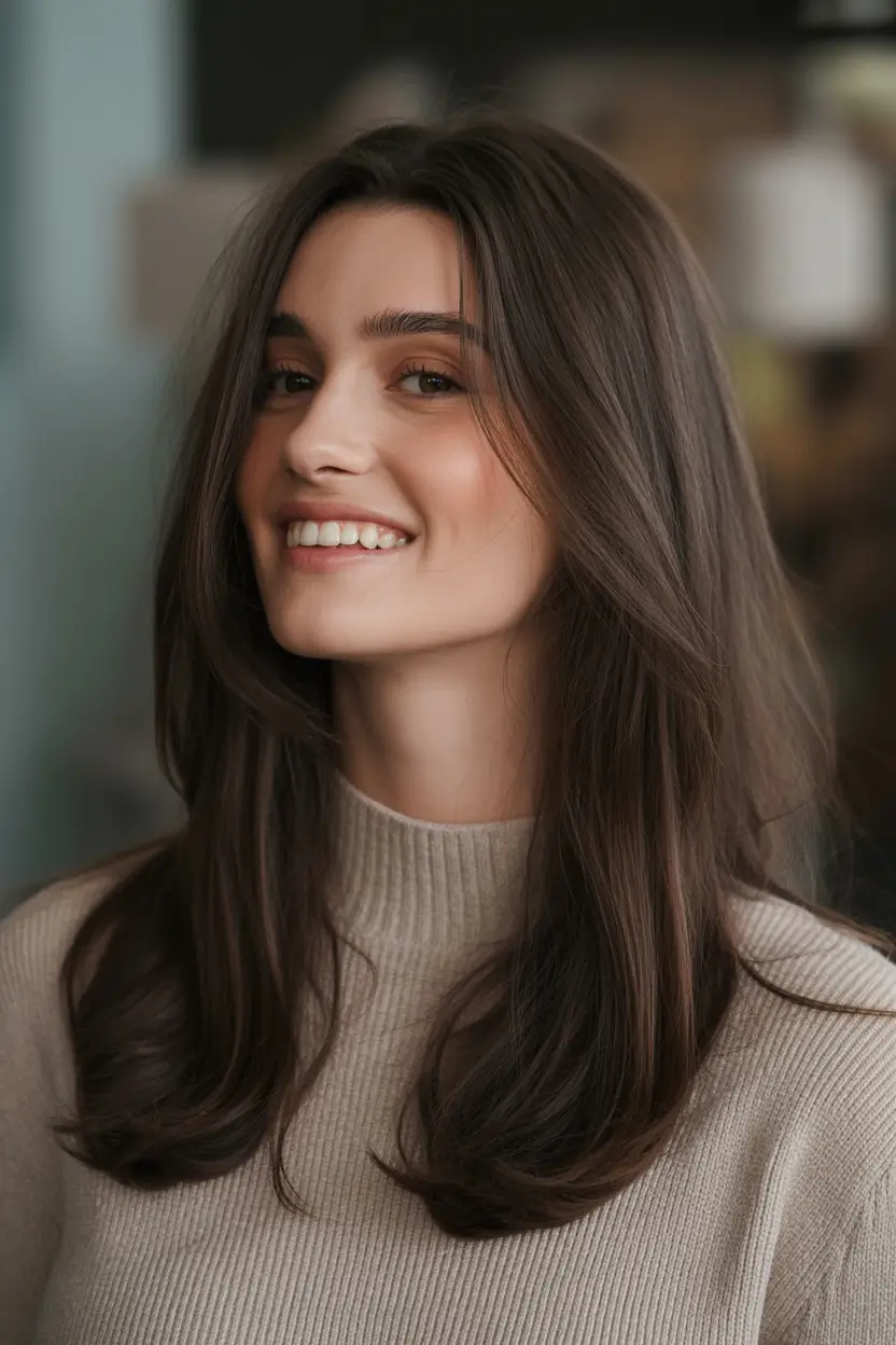 Top haircuts for long hair 2026 Minimalist Long Layers With Gentle Curtain Opening