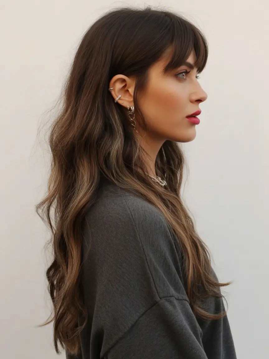 Top haircuts for long hair 2026 Long Soft Waves With Textured Fringe