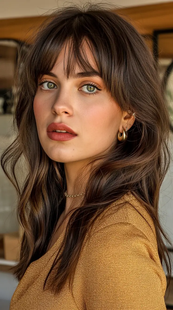 Top haircuts for long hair 2026 Soft Brunette Layers With Airy Fringe