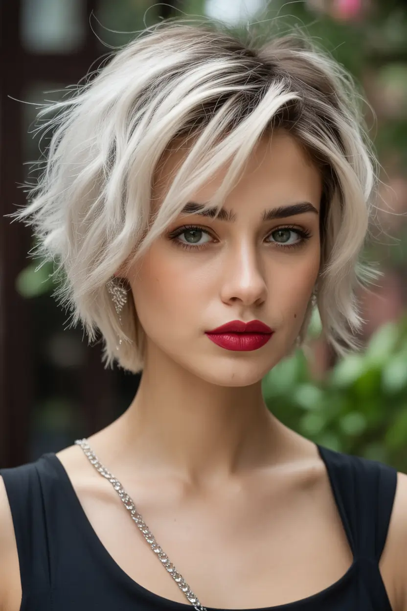Trendy asymmetrical pixie haircuts 2026 Feathered Platinum Pixie Bob With Airy Asymmetry