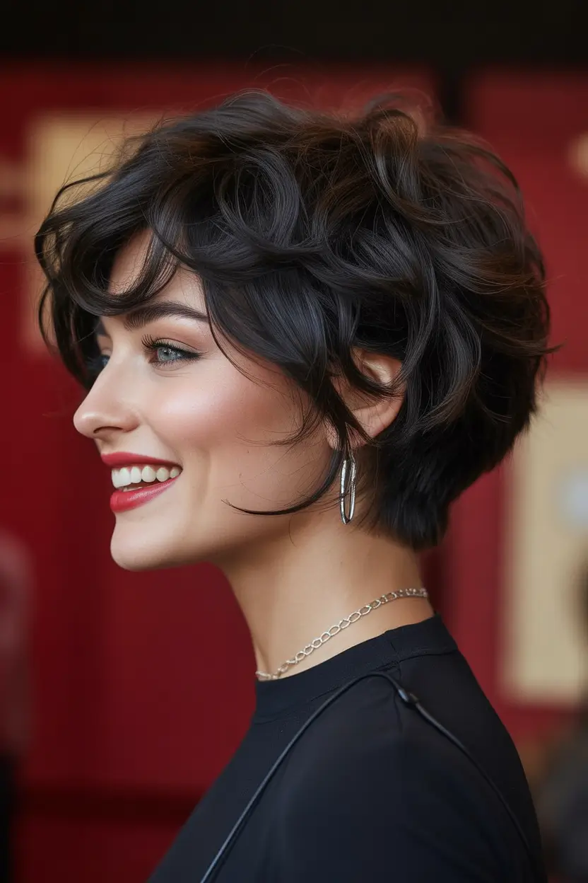 Trendy asymmetrical pixie haircuts 2026 Soft Curly Pixie Bob With Tousled Asymmetry