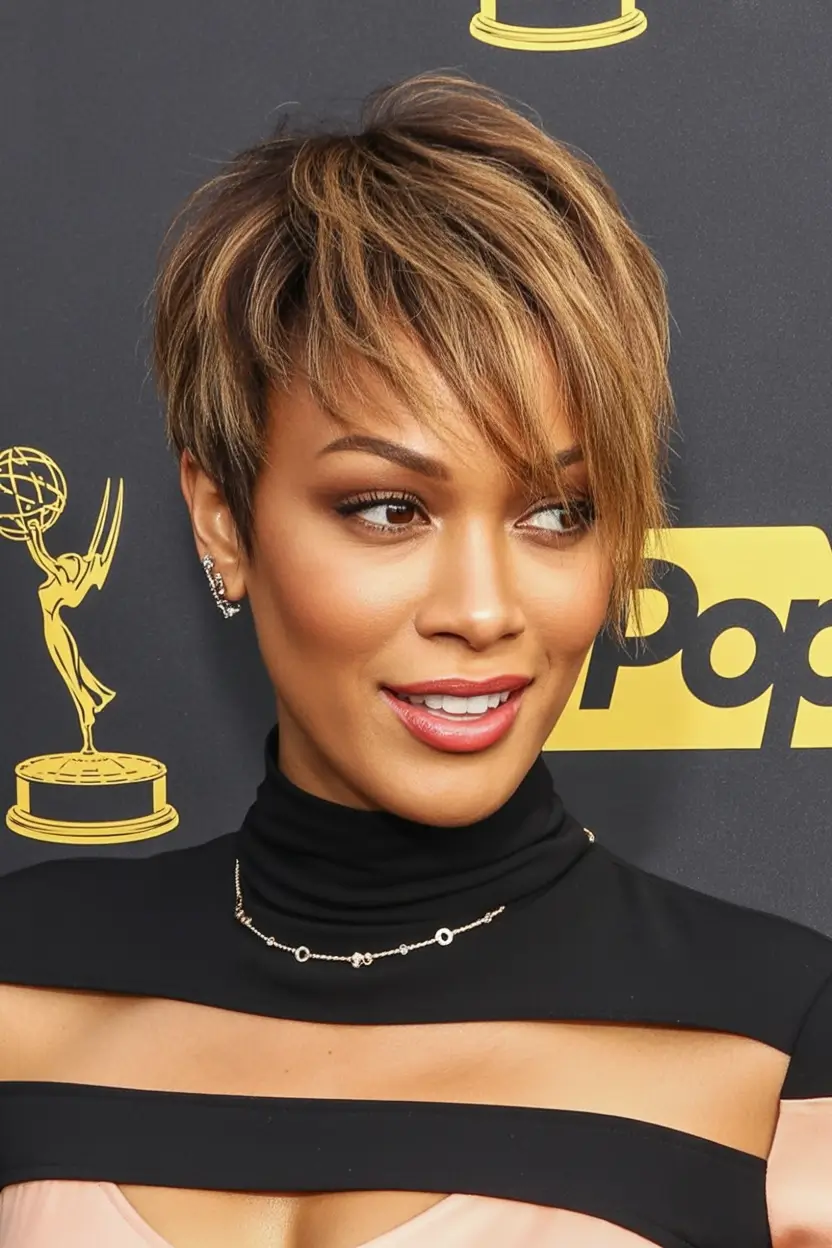 Trendy asymmetrical pixie haircuts 2026 Golden Layered Pixie With Soft Asymmetrical Fringe