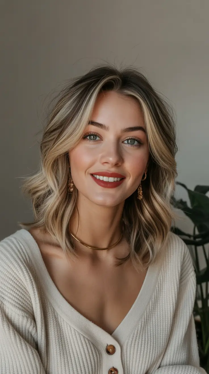 Trendy lob haircuts 2026 Soft highlighted lob with airy brightness and relaxed movement