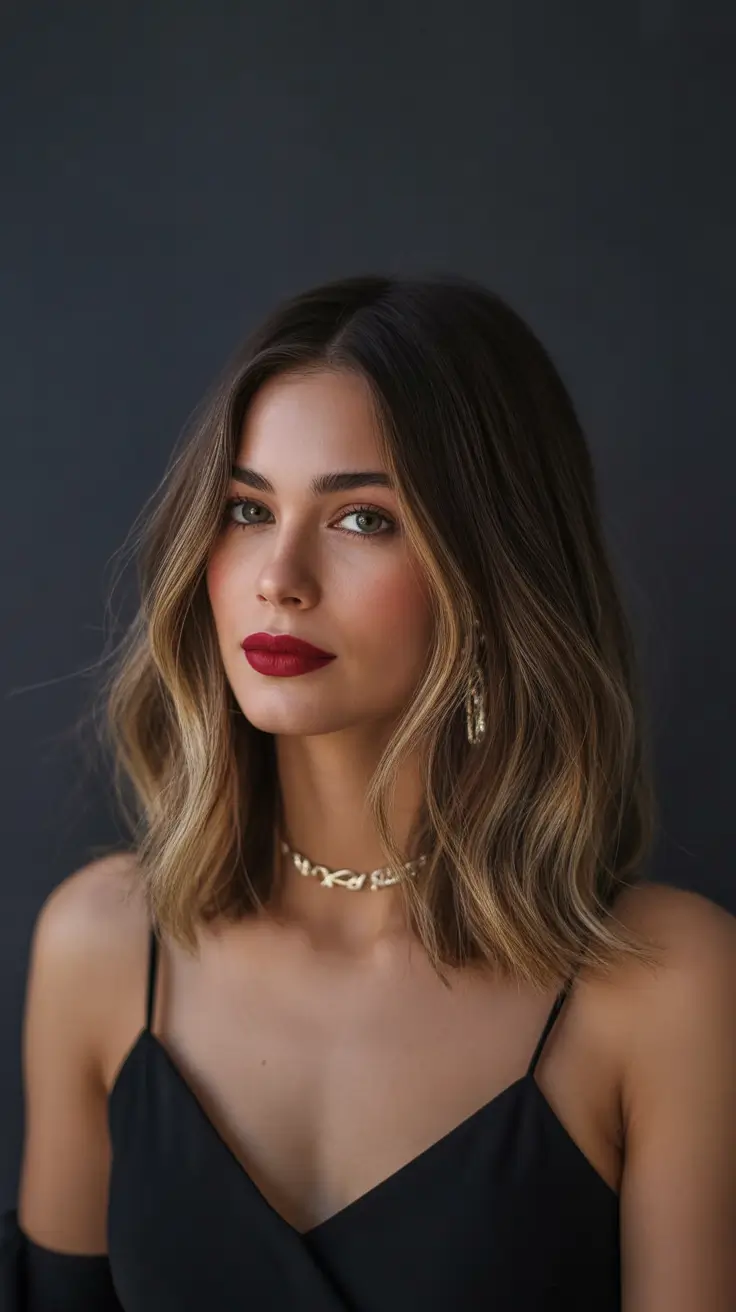 Trendy lob haircuts 2026 Root melted brunette blonde lob with luxe movement