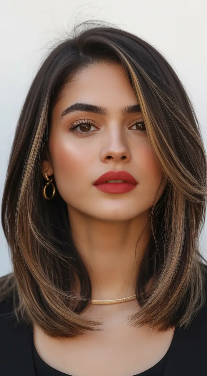 Trendy lob haircuts 2026 Glossy shoulder skimming lob with delicate highlights