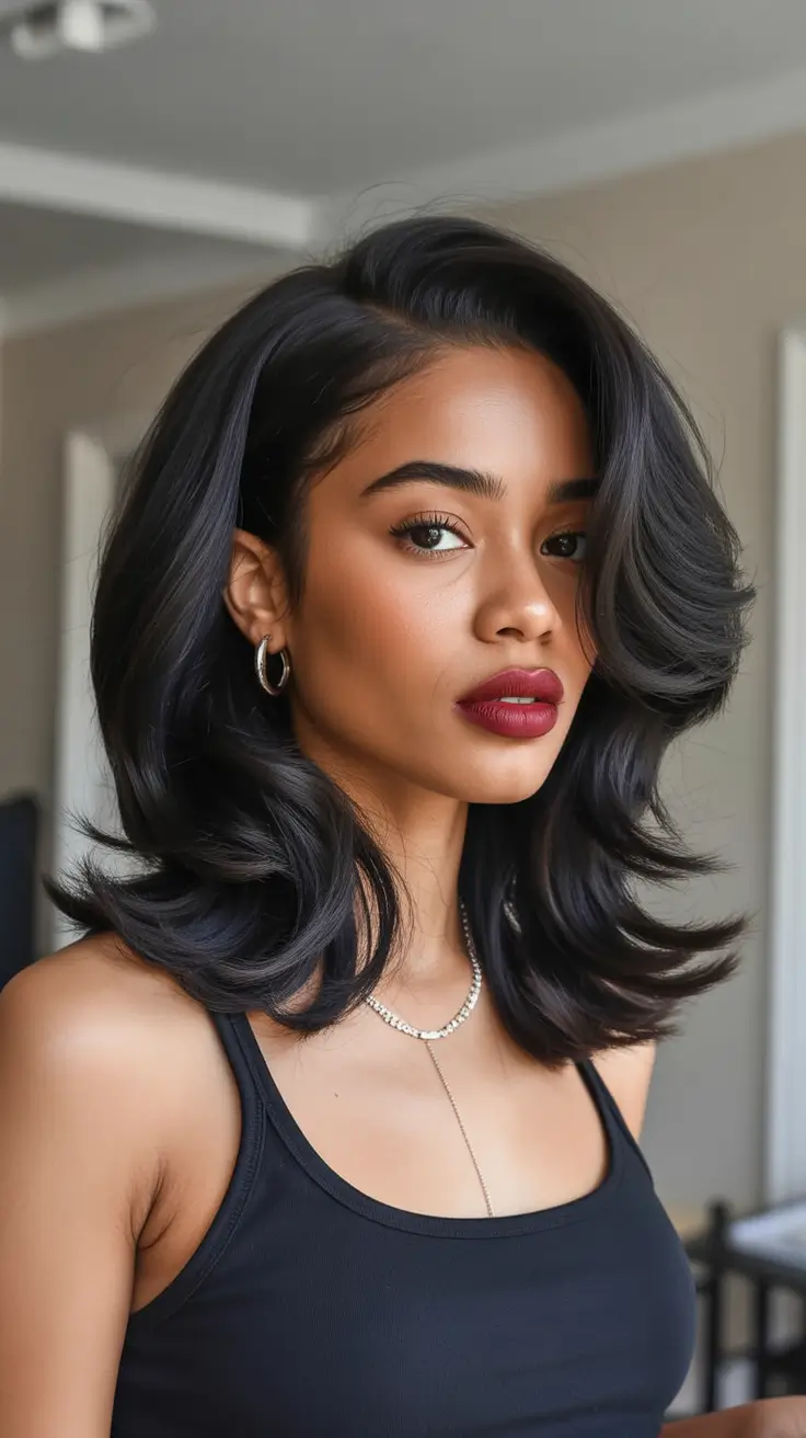 Trendy lob haircuts 2026 Voluminous curled under lob with lifted crown