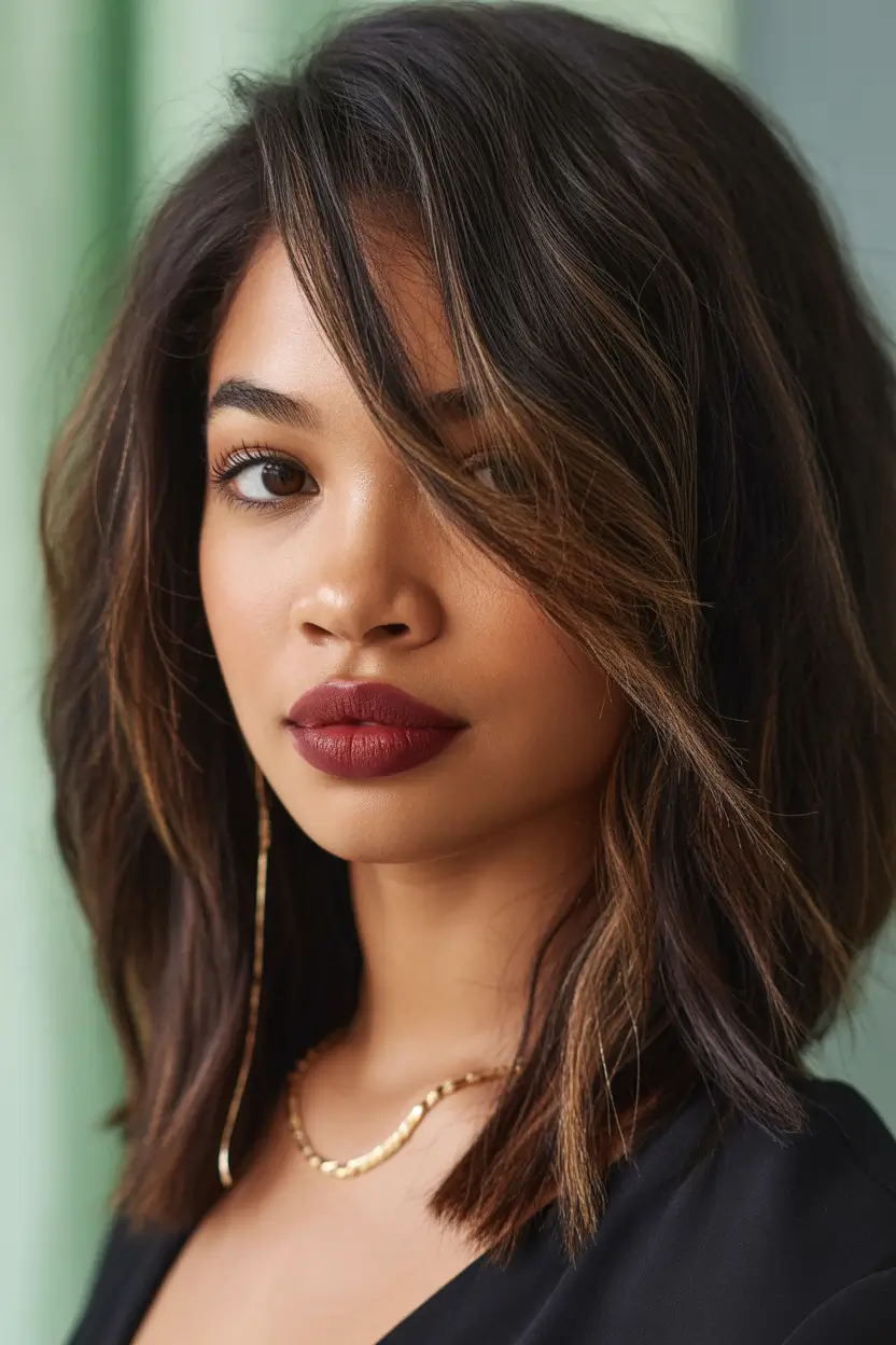 Trendy lob haircuts 2026 Dimensional brunette lob with choppy layering and soft movement