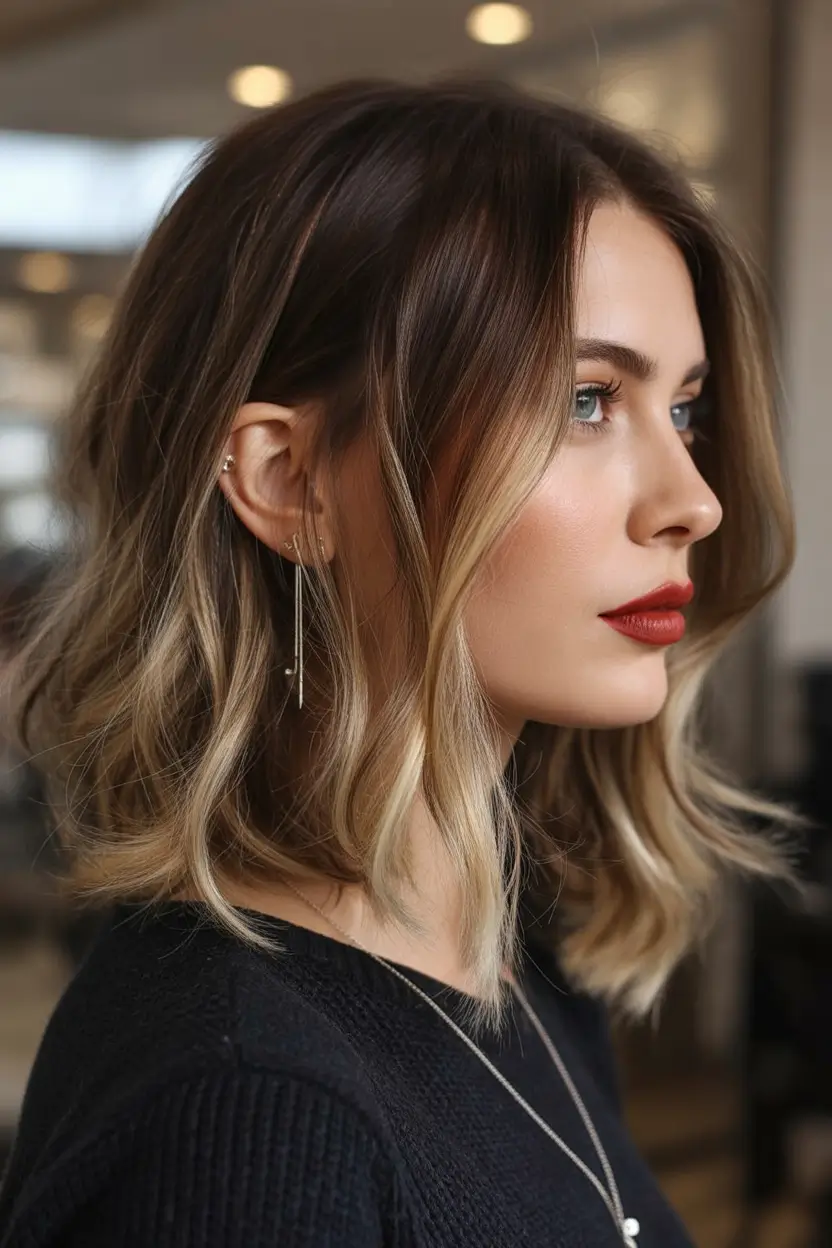 Trendy lob haircuts 2026 Soft wavy blonde lob with face brightening ribbons