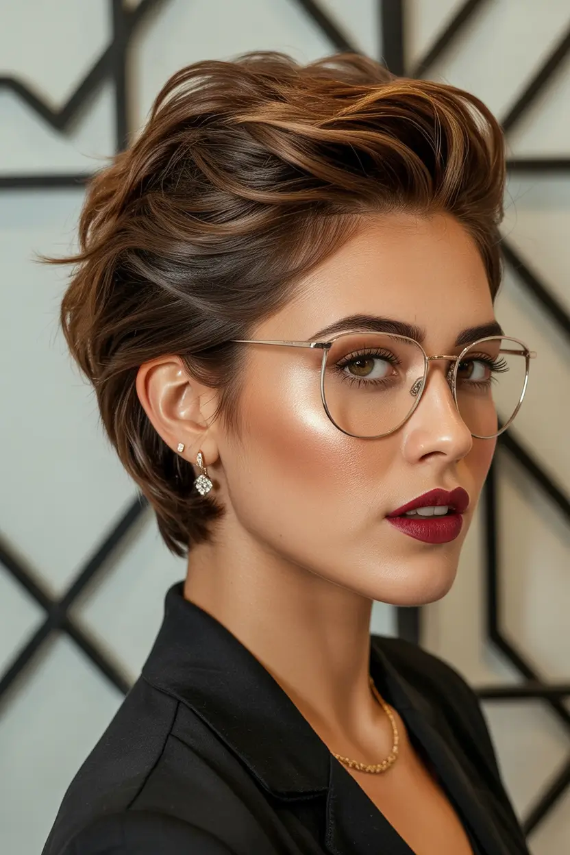 Trendy pixie haircuts 2026 Luxe Chestnut Lift