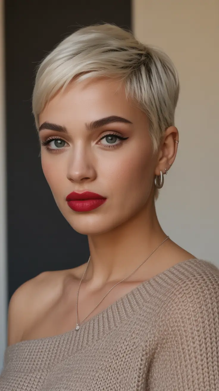 Trendy pixie haircuts 2026 Minimal Blonde Sleek Pixie