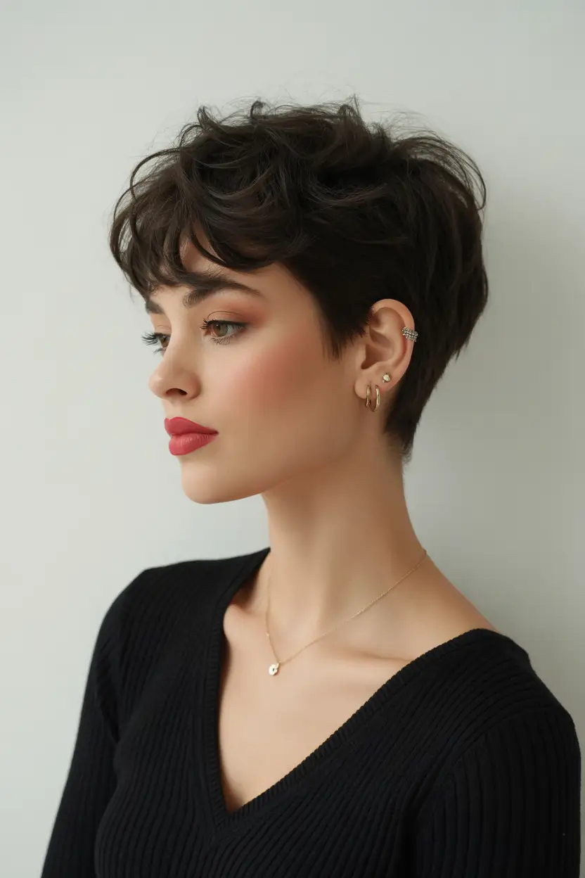 Trendy pixie haircuts 2026 Softly Sculpted Espresso Pixie
