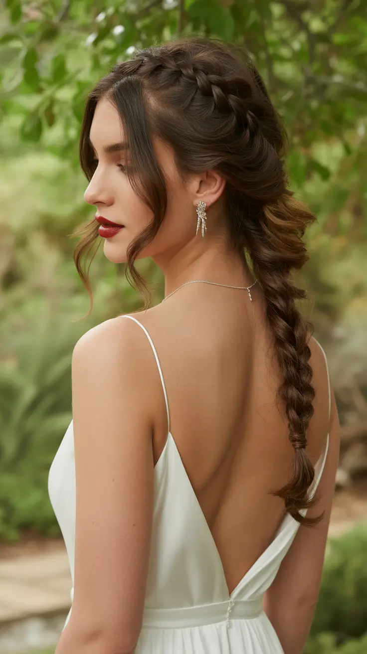 Wedding hairstyle Braided Low Ponytail With Romantic Texture