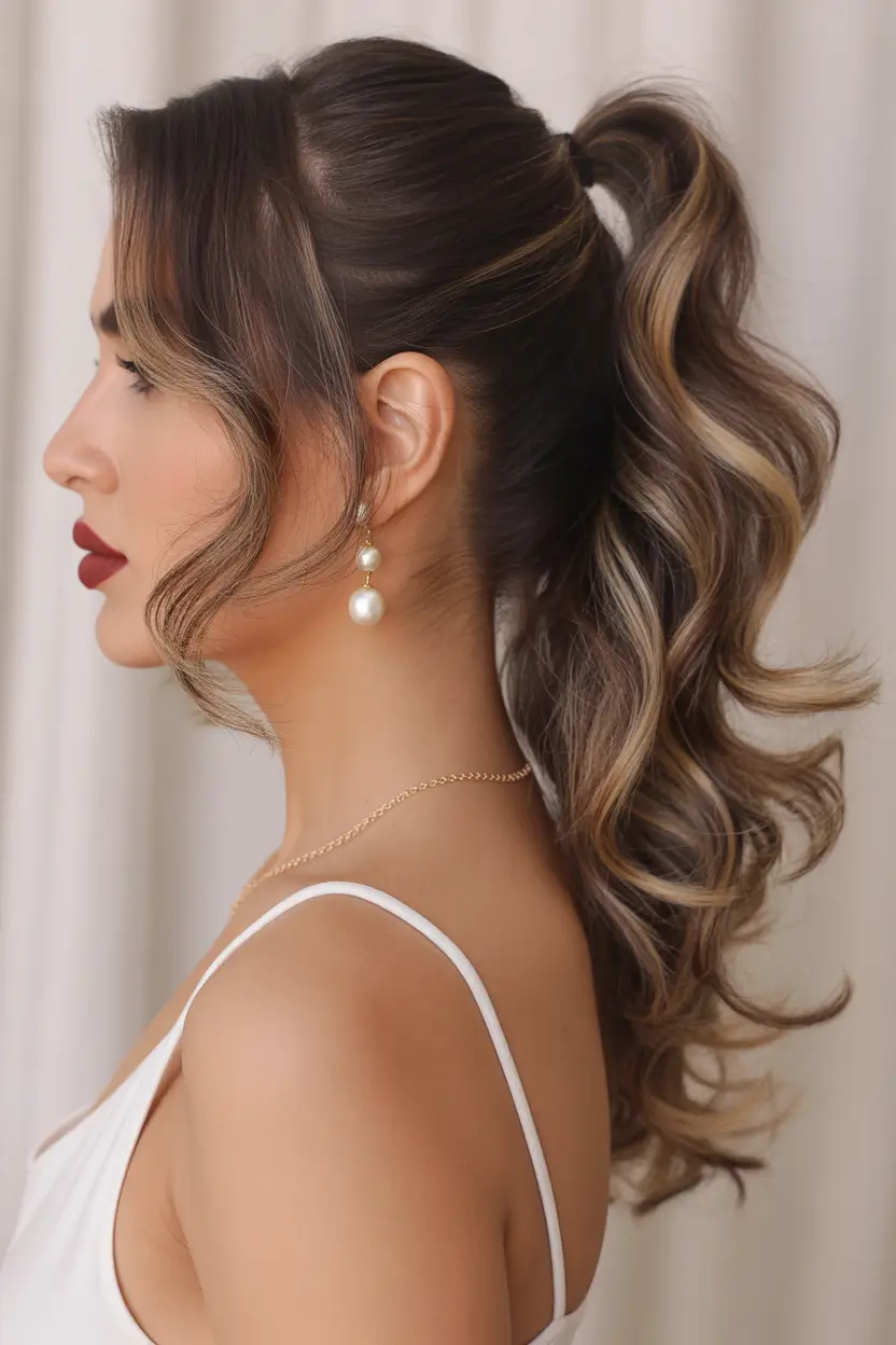 Wedding hairstyle High Ponytail With Soft Waves
