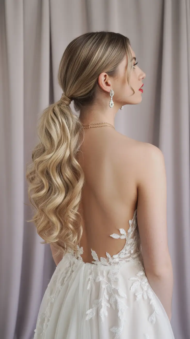 Wedding hairstyle Low Ponytail With Soft Length And Volume