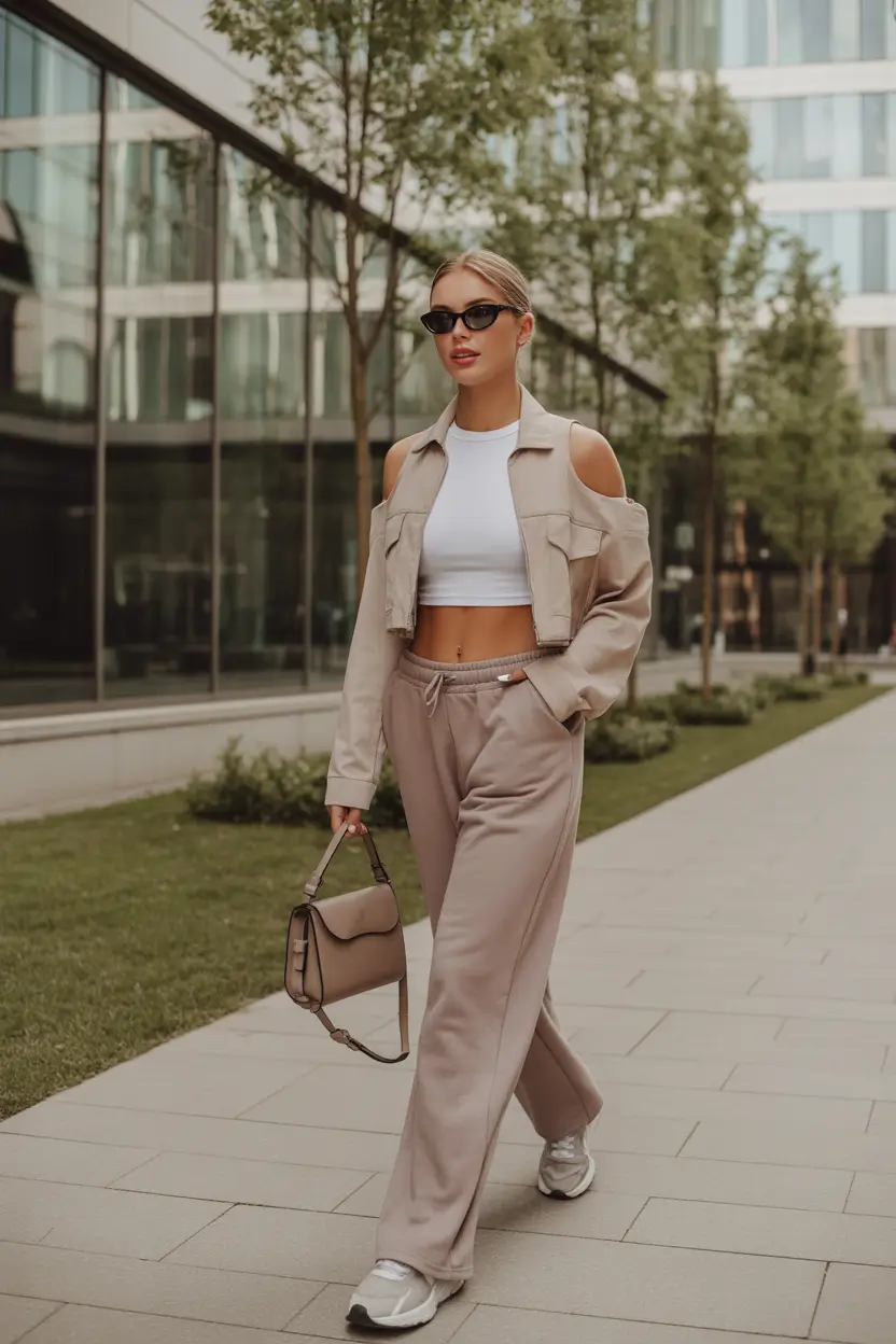 athleisure spring sport outfits for women 2026 utility inspired neutrals with soft tailoring