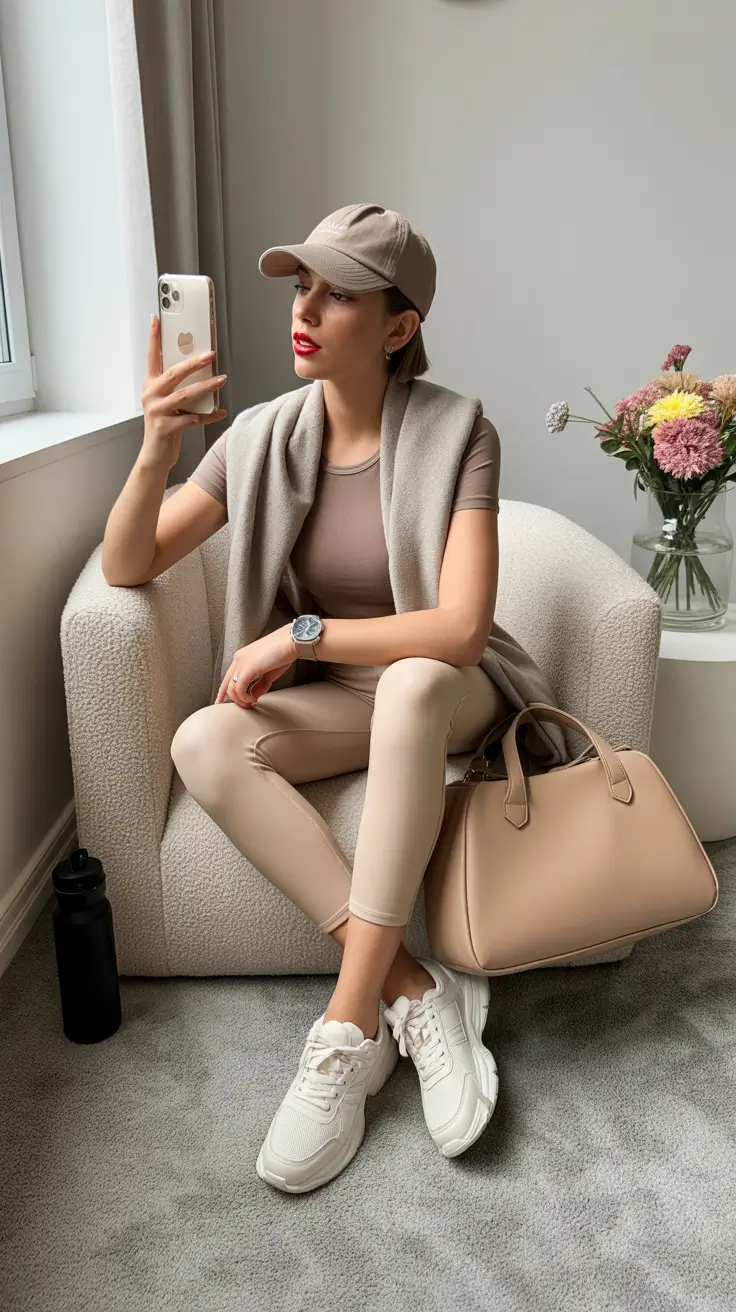 athleisure spring sport outfits for women 2026 soft neutrals and calm indoor athleisure