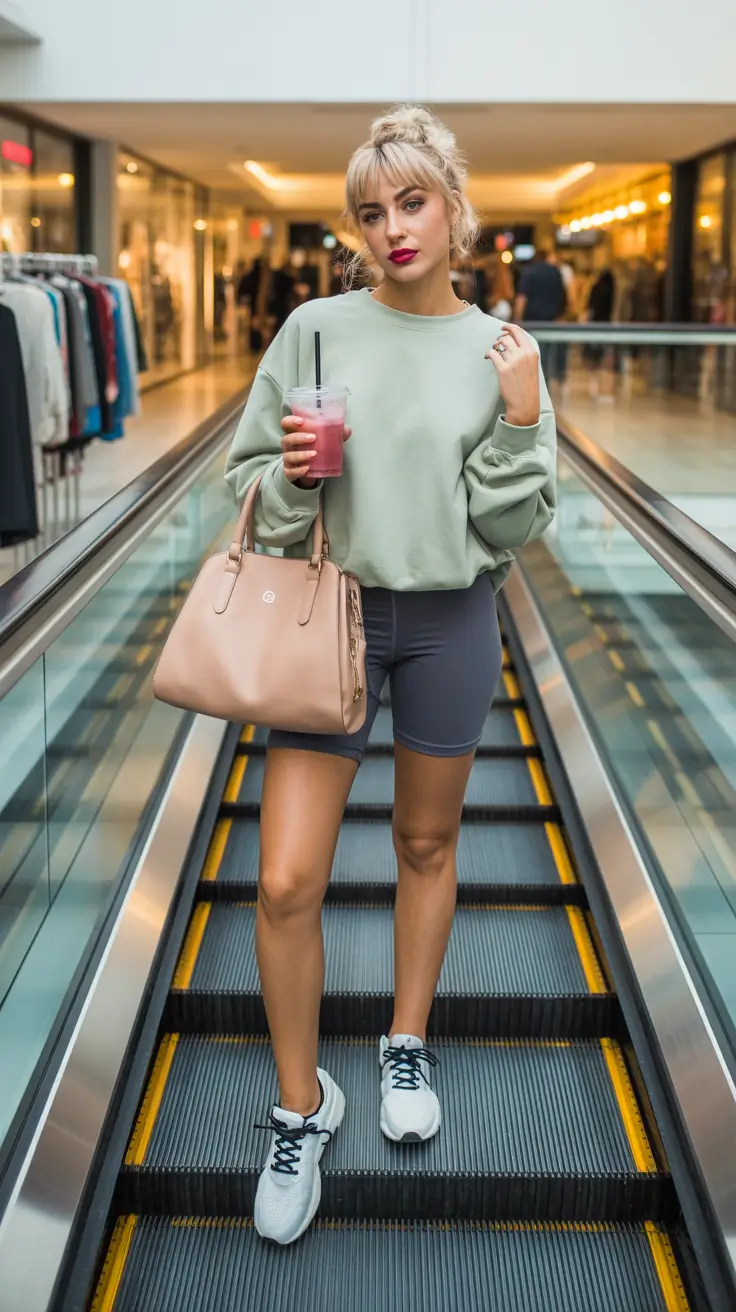 athleisure spring sport outfits for women 2026 soft pastels and shopping day athleisure