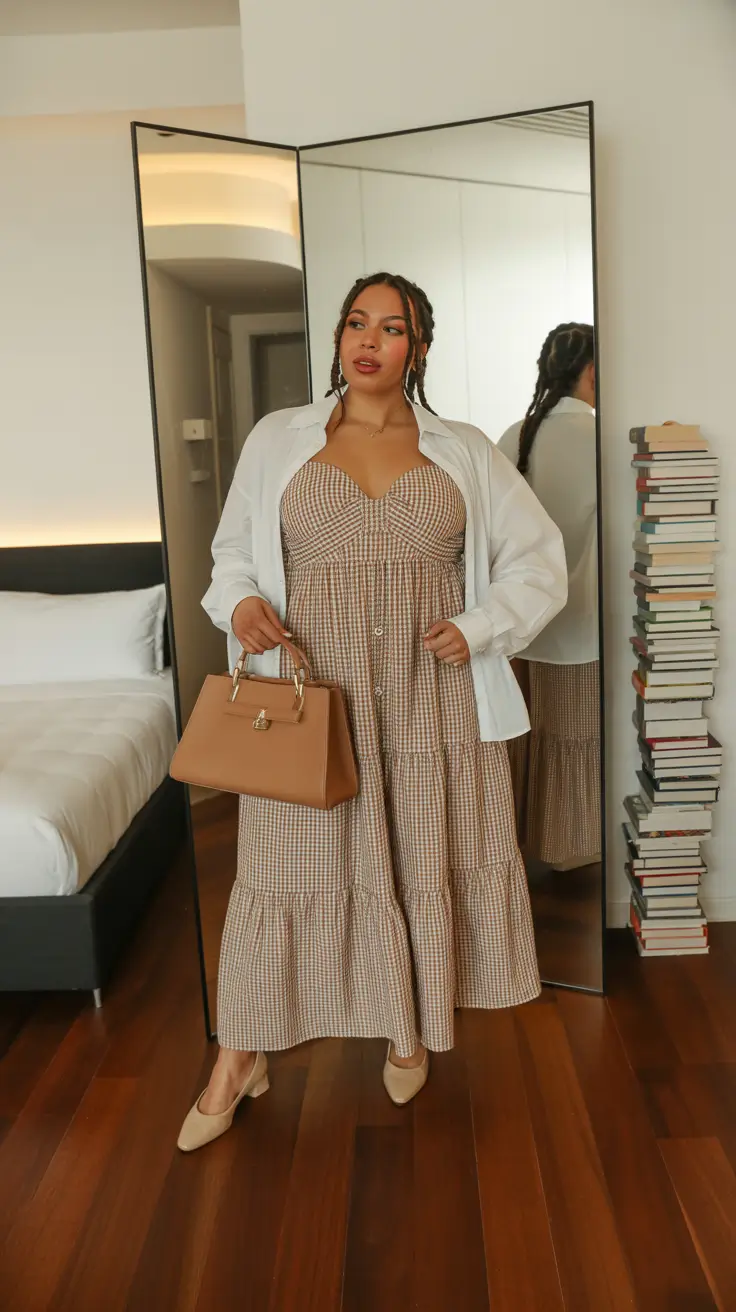beautiful plus size spring outfits 2026 neutral dress 16