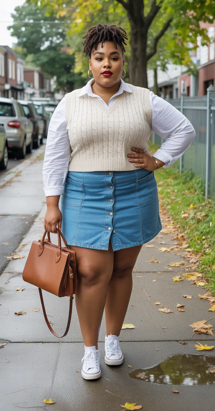 beautiful plus size spring outfits 2026 preppy skirt 19