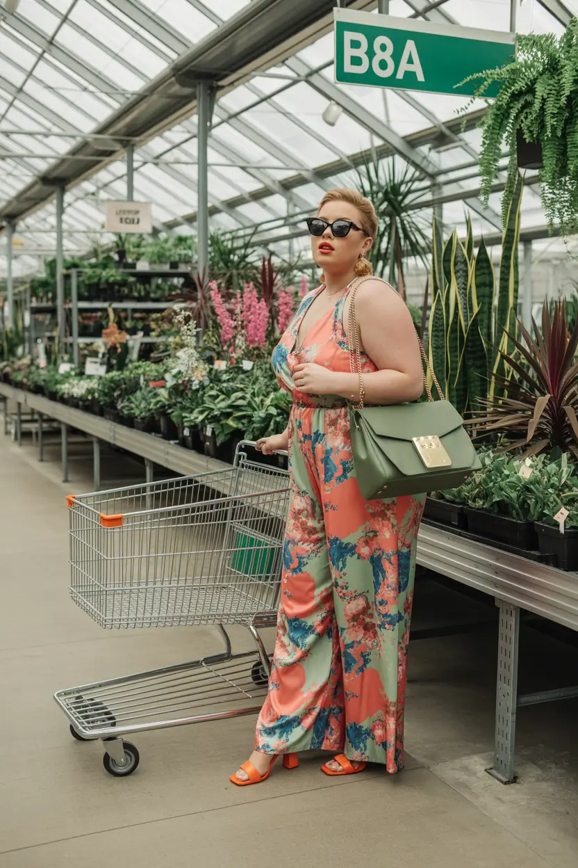 beautiful plus size spring outfits 2026 floral jumpsuit 20