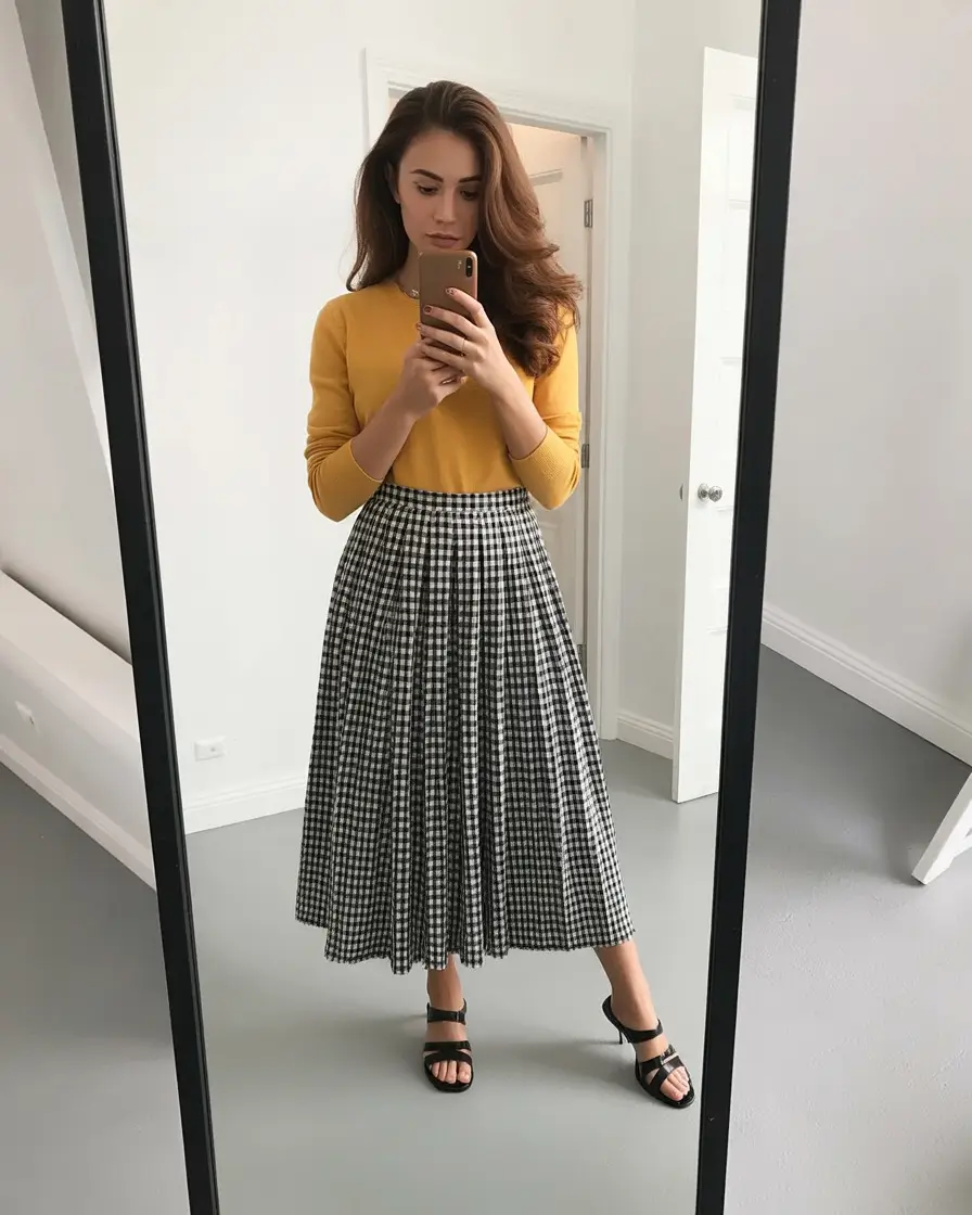 spring school outfits aesthetic midi skirt look
