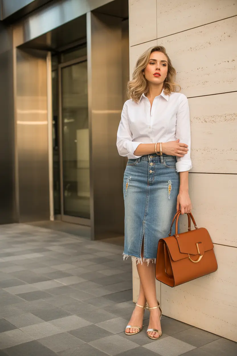 spring school outfits highschool casual denim skirt