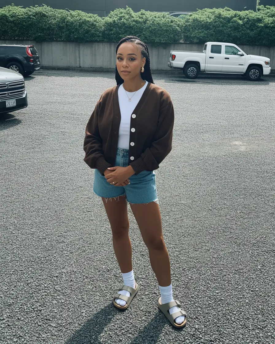 spring school outfits 2026 cardigan and shorts