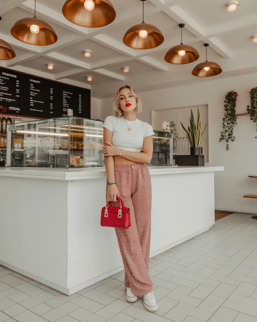 bohemian spring transition outfits 2026 vibes-gingham-pants