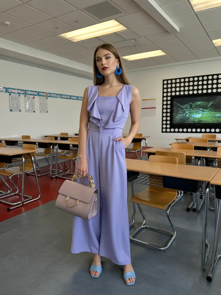 bohemian spring transition outfits 2026 vibes-lavender-jumpsuit