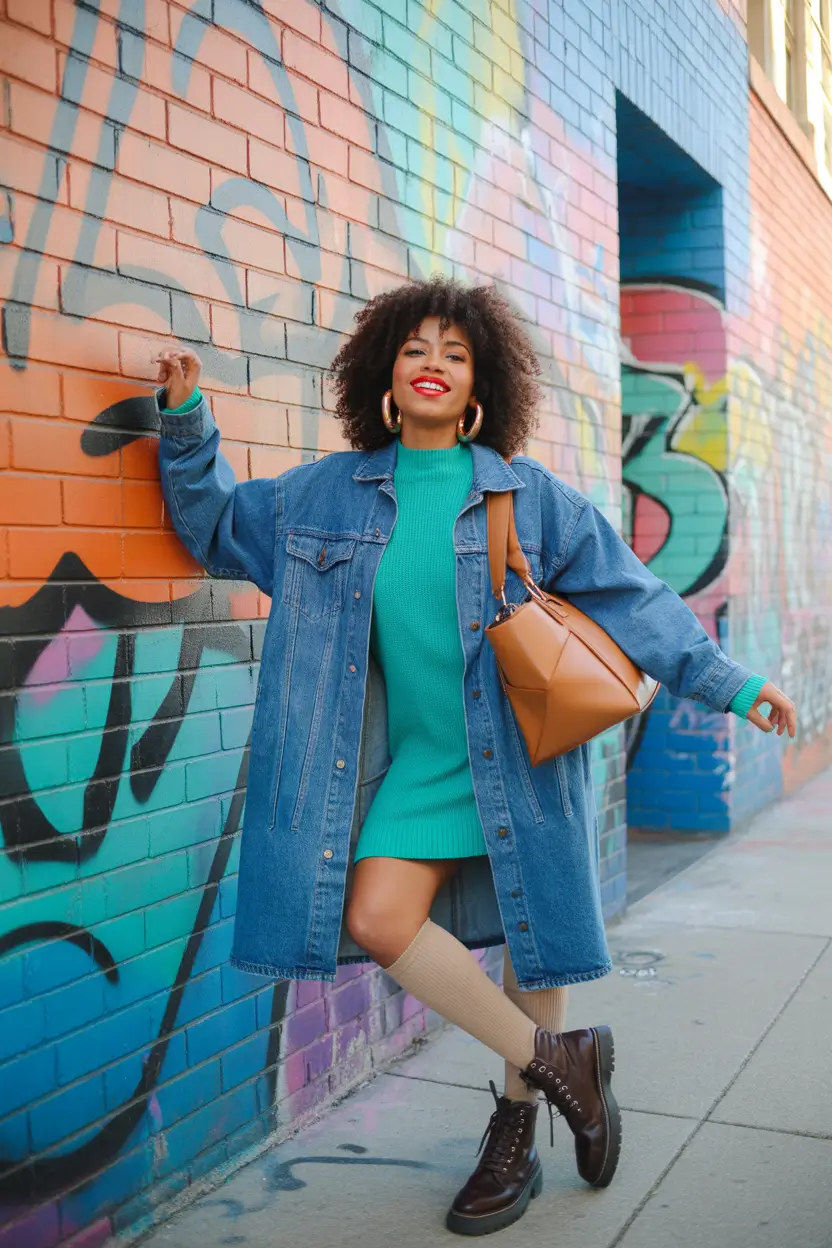 bohemian spring transition outfits 2026 vibes-oversized-denim-layering