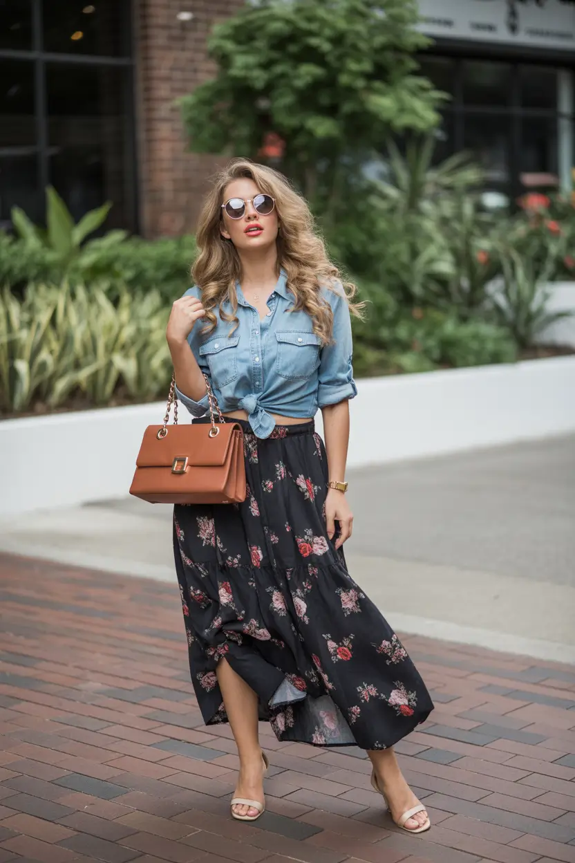bohemian spring transition outfits 2026 vibes-denim-floral