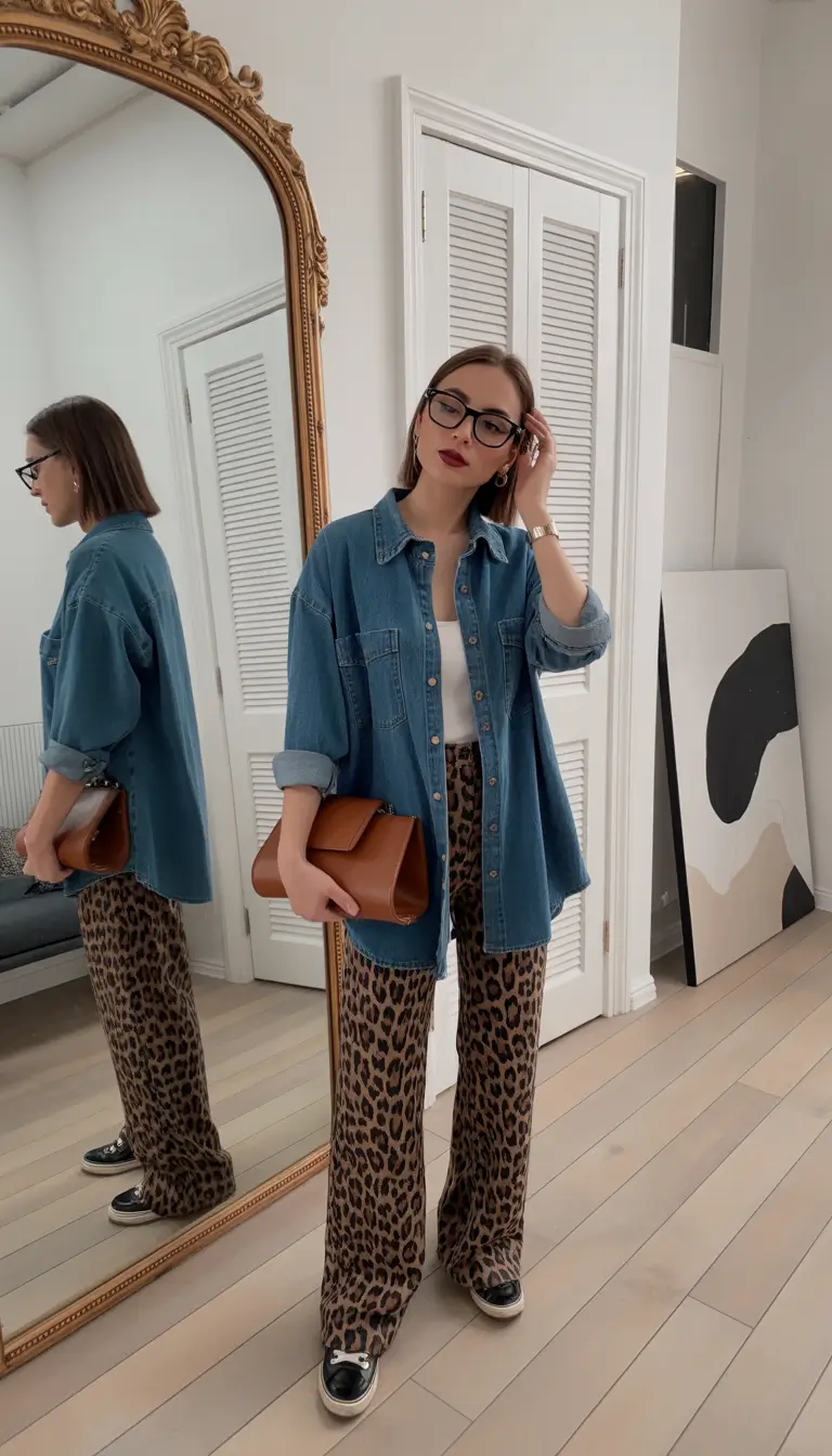 bohemian spring transition outfits 2026 vibes-leopard-denim