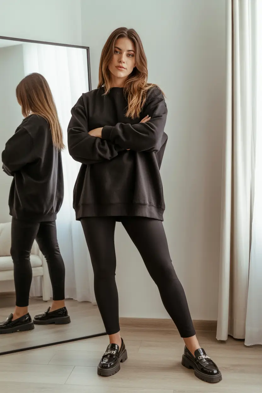 bold leggings outfit spring 2026 black minimal chic