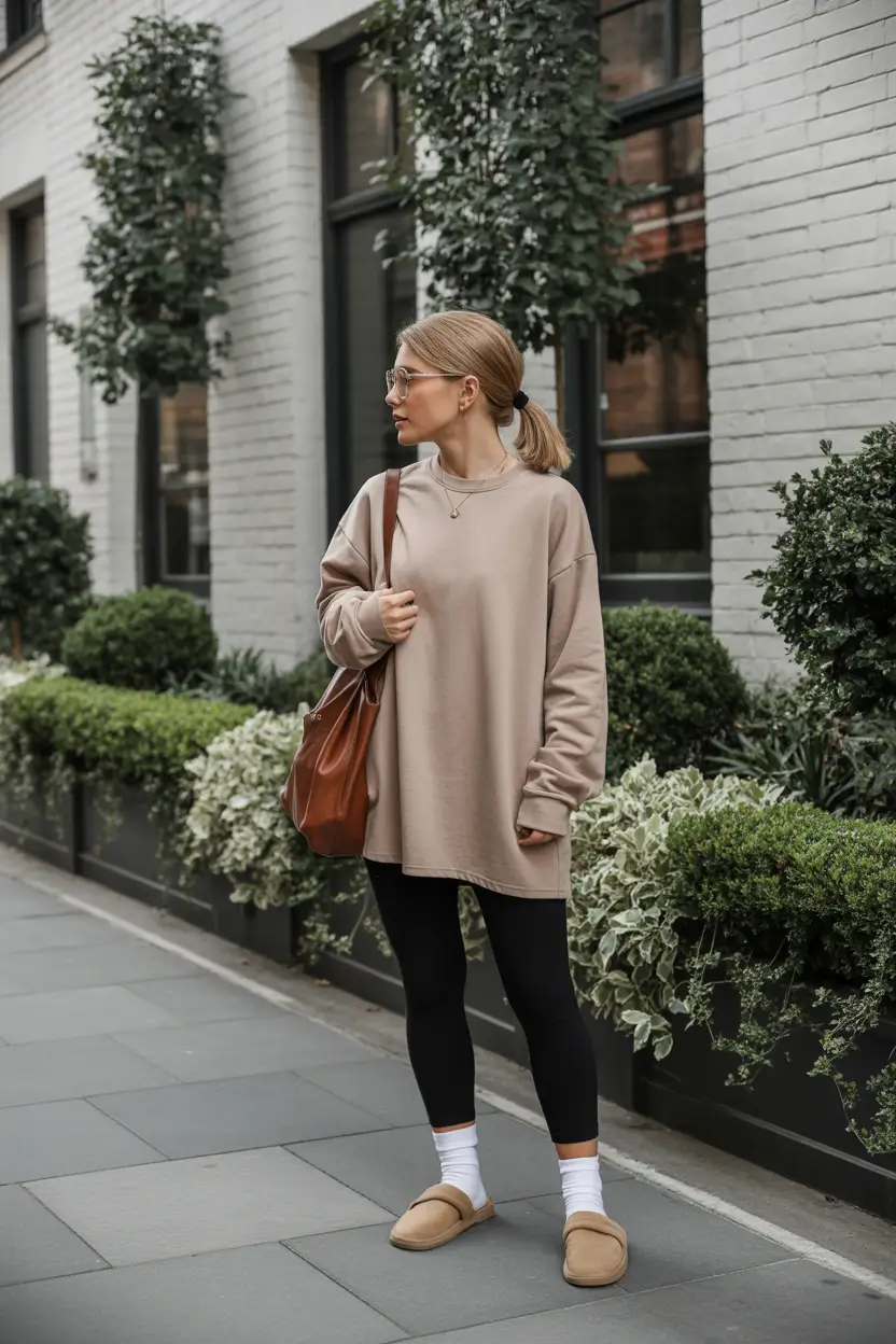 bold leggings outfit spring 2026 neutral casual