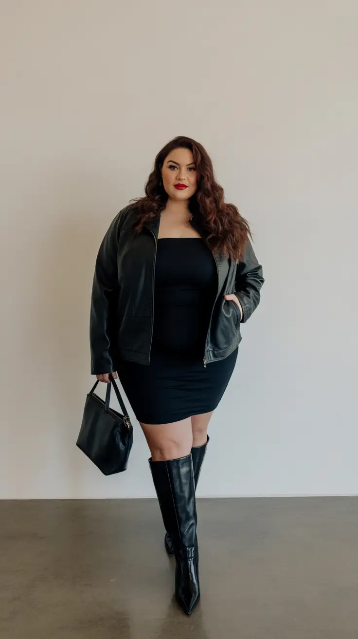 spring date night outfit plus size black leather